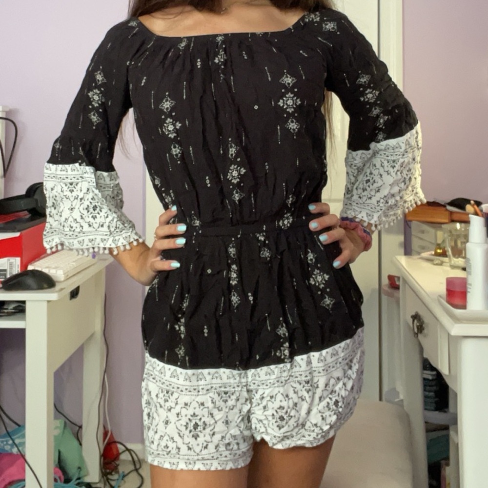 black and white romper
